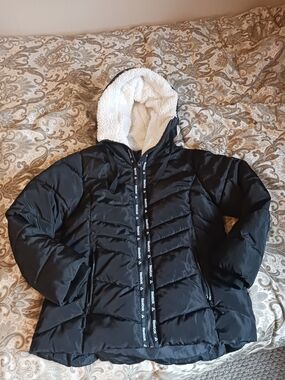 Reebok Black Quilted Puffer Jacket with White Sherpa Hood